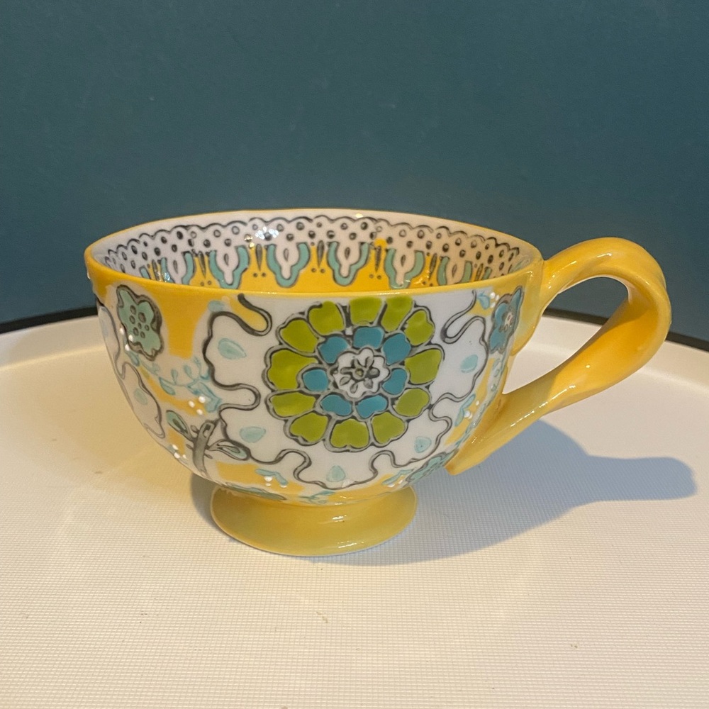 Anthropologie 10 Oz. Yellow Floral Mug with Embossed Texture